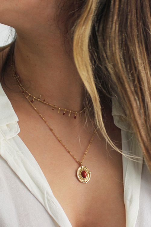 Colar de duas voltas com pendente - Roshanee