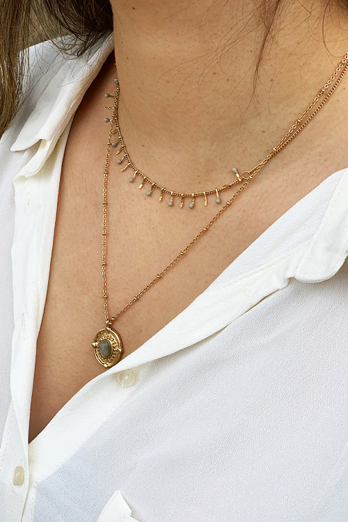 Colar de duas voltas com pendente - Roshanee