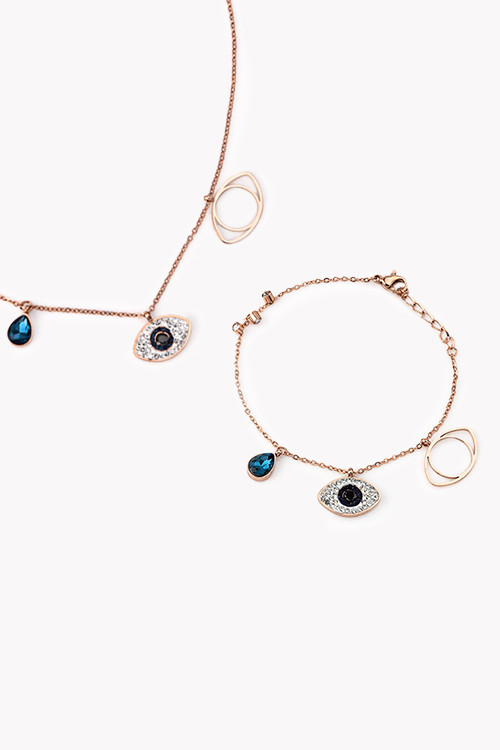 Conjunto colar olho turco e pulseira