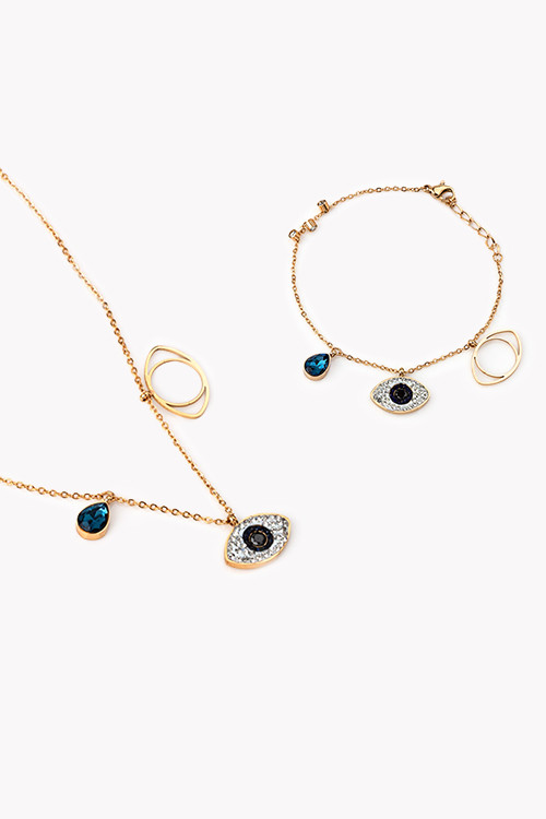 Conjunto colar olho turco e pulseira