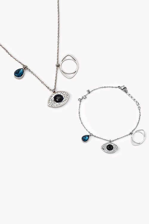 Conjunto colar olho turco e pulseira