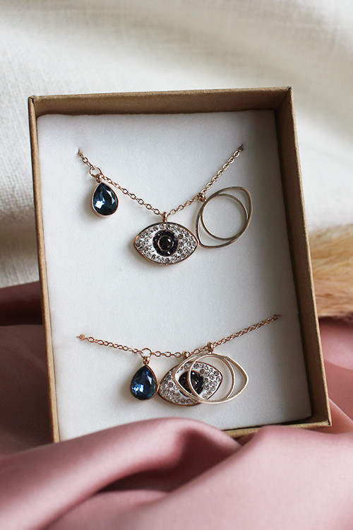 Conjunto colar olho turco e pulseira