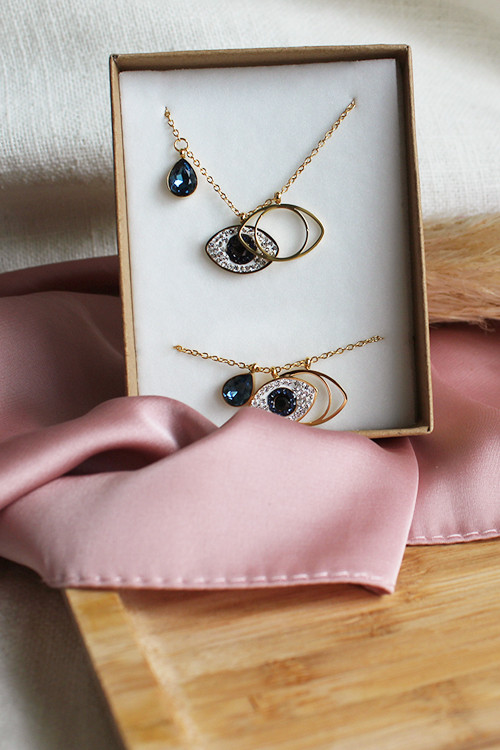 Conjunto colar olho turco e pulseira